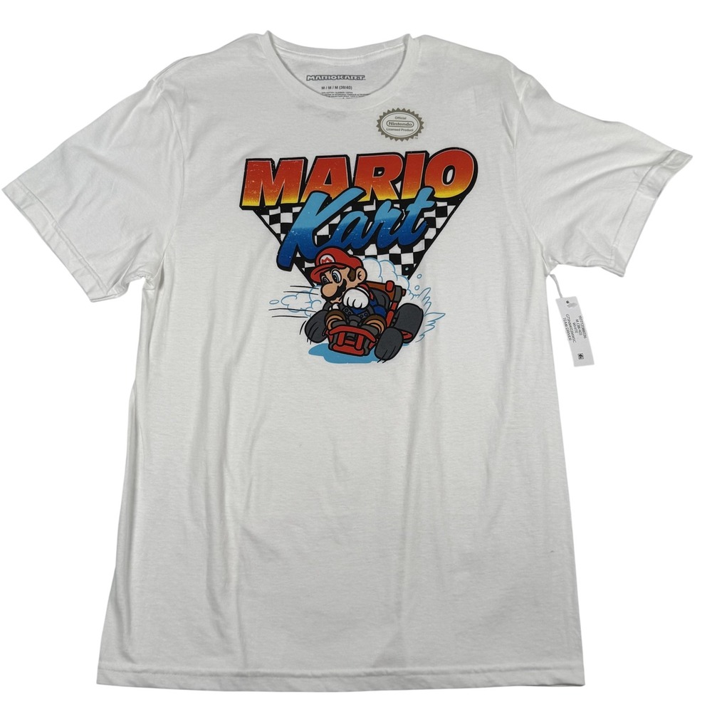 Mario Kart Shirt Mens Medium White Team Driver Nintendo Graphic Tee Video‎ Game
